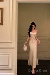 Classy Sheath Spaghetti Straps Slit Long Prom Dresses Birthday Outfits