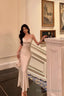 Classy Sheath Spaghetti Straps Slit Long Prom Dresses Birthday Outfits
