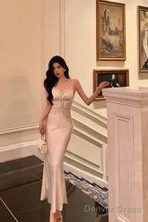 Classy Sheath Spaghetti Straps Slit Long Prom Dresses Birthday Outfits