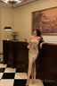 Classy Sheath Strapless Floral Ivory Long Prom Dresses Birthday Outfits Prom Gowns