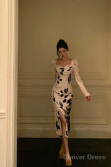 Classy Sheath Sweetheart Floral Satin Prom Dresses Birthday Outfits Evening Gown