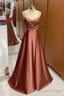 Satin Spaghetti Straps Lace Up A Line Bridesmaid Dresses