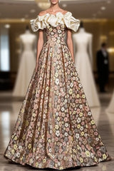 Colorful Flower Sequins Off the Shoulder Prom Dresses