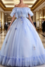 Come In All Styles And Colors Light Blue Ball Gowns Tulle Strapless Appliques Quinceanera Dresses