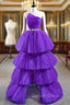 Come In All Styles And Colors Purple Ball Gowns Strapless Pleats Tiers Prom Dresses With Belt
