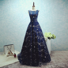 Constellation Style Tulle Navy Starry Prom Dress