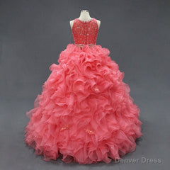 Coral Two Pieces Lace Crop Oranza Ruffle Quinceanera Dresses