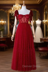 Corset Dotted Tulle Maxi Length Prom Dresses