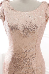 COURTNEY Fit and Flare Sweep train Sequined Rosy Golden Prom Party Gowns