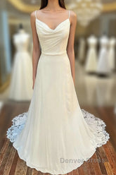 Cowl Neck Cutout Back Lace-Trimmed Long Wedding Dresses