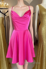 Cowl Neck Short Pink Prom Dresses, Short Pink Graduation Homecoming Dresses
