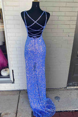 Criss Cross Back Periwinkle Prom Dress With High Slit