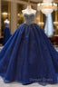 Crystals Sequined Navy Blue Quinceanera Dress Ball Gowns Wedding Dresses