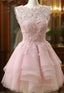 Cue Short Lace Top Round Neckline Prom Dress, Short Layers Homecoming Dresses