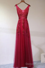 Custom Made A Line Gray/Navy Blue/Burgundy Lace Prom Dresses, Bridesmaid Dresses, Lace Graduation Dresses