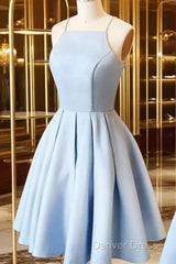 Custom Made A Line Light Blue Short Prom Dresses, Short Blue Homecoming Dresses, Formal Dresses
