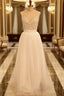 Custom Made A Line Round Neck Ivory Lace Wedding Dress, Deep V Neck Back Prom Dress, Ivory Dresses For Wedding
