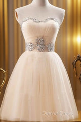 Custom Made A Line Sweetheart Neck Champagne Prom Dresses, Short Champagne Bridesmaid Dresses, Graduation Dresses, Homecoming Dresses