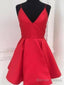 Custom Made A Line V Neck Short Red Prom Dress, Short V Neck Homecoming Dress, Red Graduation Dresses