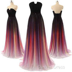 Custom Made Backless Ombre Chiffon Long Prom Dresses, Ombre Bridesmaid Dresses, Formal Dresses