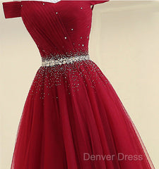Custom Made Burgundy Off Shoulder Prom Dresses, Burgundy Formal Dresses, Off Shoulder Evening Dresses, Bridesmaid Dresses