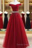 Custom Made Burgundy Off Shoulder Prom Dress, Burgundy Prom Dress, Off Shoulder Prom Dress, Bridesmaid Dresses