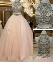 Custom Made High Neck Two Pieces Long Prom Gown, Evening Dresses