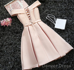 Custom Made Light Pink Off Shoulder Prom Dresses, Short Graduation Dresses, Pink Homecoming Dresses