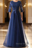 Custom Made Long Sleeves Navy Blue Lace Prom Dress, Long Sleeves Lace Bridesmaid Dress, Long Sleeves Navy Blue Lace Prom Graduation Prom Dresses