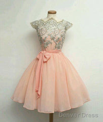 Custom Made Pink Lace Short Prom Dress, Homecoming Dress