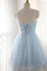 Custom Made Round Neck Short Blue Prom Dresses, Short Blue Graduation Dresses, Homecoming Dresses, Blue Bridesmaid Dresses