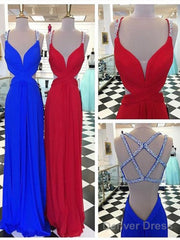 Custom Made Sexy A Line Backless Red/Blue Prom Dresses, Backless Formal Dresses