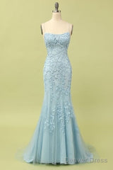 Custom Made Spaghetti Straps Long Lace Mermaid Prom Evening Dresses