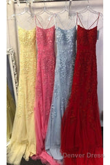 Custom Made Spaghetti Straps Long Lace Mermaid Prom Evening Dresses