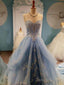 Custom Made Sweetheart Neck Light Blue Wedding Dress, Prom Dress With Lace Flower
