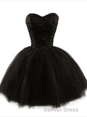 Sweetheart Short Black Lace Prom Dresses, Black Lace Graduation / Homecoming Dresses