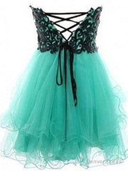 Sweetheart Sleeveless Short Black Lace Green Prom Dress, Homecoming Dress, Graduation Dress
