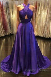Custom Made Unique Backless Purple Satin Long Prom Dresses, Backless Purple Formal Dresses, Purple Evening Dresses