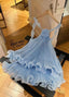 Cute A Line Halter Baby Blue Pleated Chiffon Short Homecoming Dress Birthday Dresses