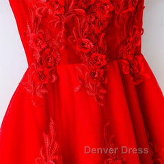 Cute A Line Off Shoulder Short Red Lace Prom Dresses, Short Red Bridesmaid Dresses, Graduation Dresses