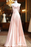 Cute A Line Pink Satin Straps Sweetheart Prom Dress, Pink Satin Prom Dress