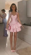 Cute A Line Pink Straps Short Summer Birthday Dress Hoco Dress Birthday Outfit 19Th Birthday Mini Prom Dresses