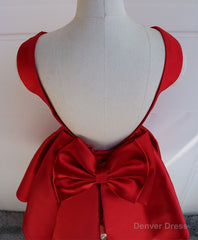 Cute A Line Satin Short Prom Dress With Bow,Evening Dress