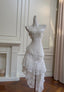 Cute A Line Spaghetti Strap Tiered Pearl White Lace Prom Dress