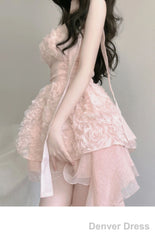 Cute A Line Spaghetti Straps Pink Chiffon Short Birthday Dresses Birthday Outfits