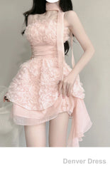 Cute A Line Spaghetti Straps Pink Chiffon Short Birthday Dresses Birthday Outfits