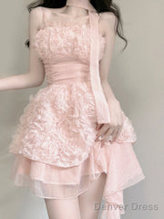 Cute A Line Spaghetti Straps Pink Chiffon Short Birthday Dresses Birthday Outfits