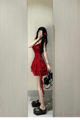 Cute A Line Spaghetti Straps Red Short Ruffles Skirt Birthday Dresses Birthday Outfits