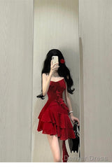 Cute A Line Spaghetti Straps Red Short Ruffles Skirt Birthday Dresses Birthday Outfits