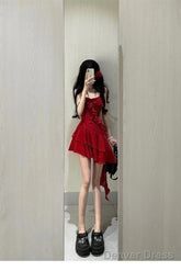 Cute A Line Spaghetti Straps Red Short Ruffles Skirt Birthday Dresses Birthday Outfits